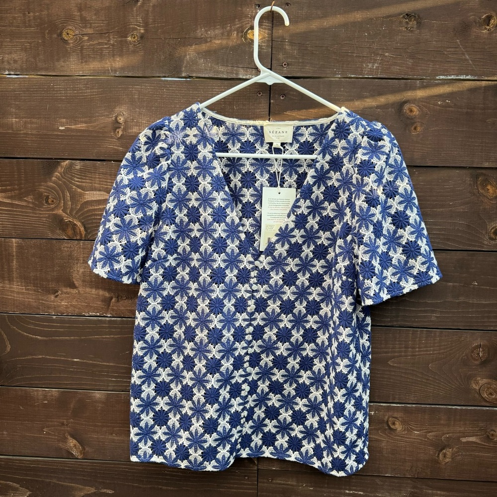 Sezane Emma Blouse Size 4 / 36. Marine Blue color.